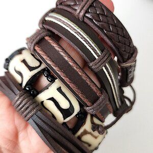 Brown leather & coconut bead bracelet bundle